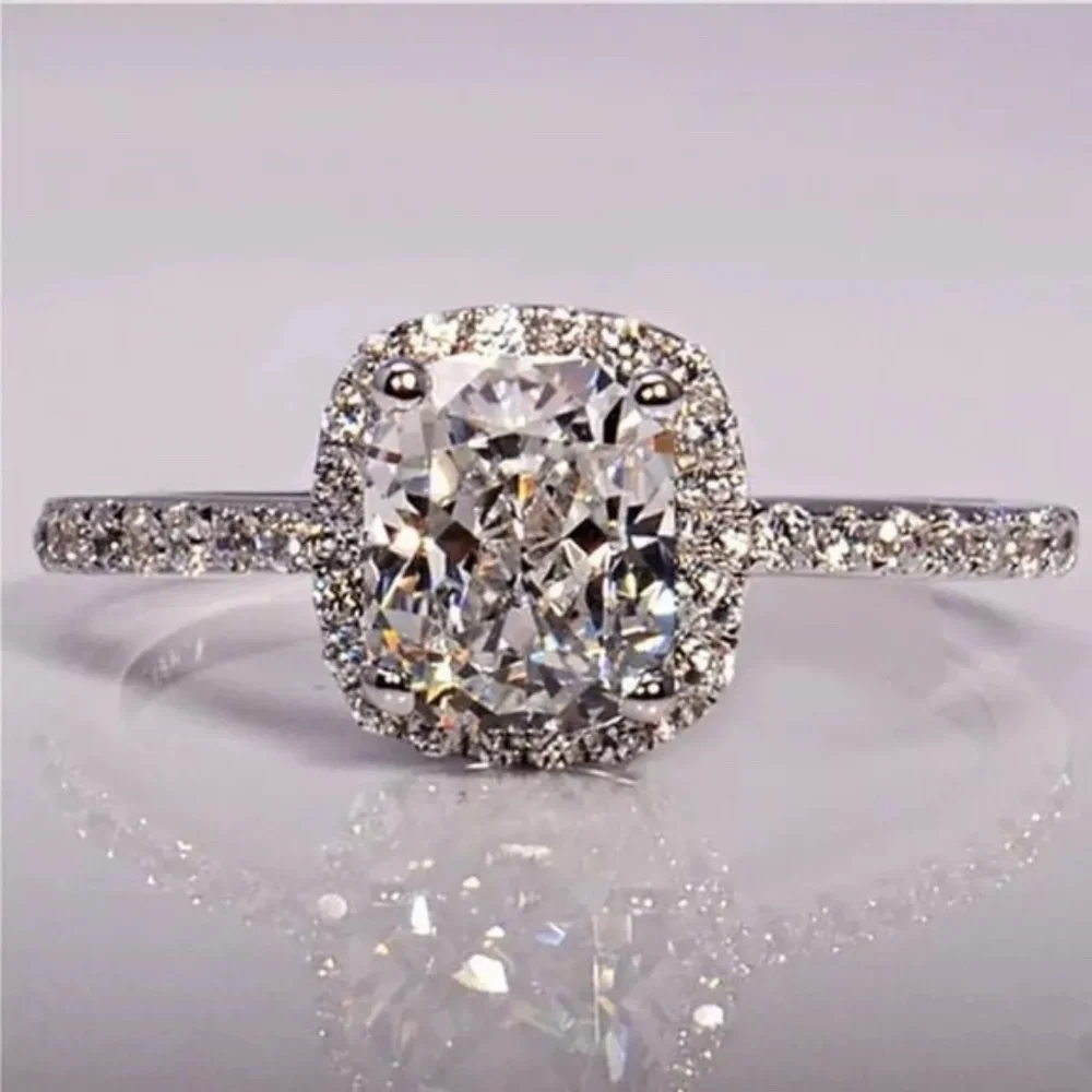3.25Ct Cushion Cut Halo 925 Silver Ring